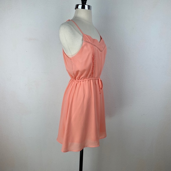 Paper Crane Peach Chiffon Chemise Mini Dress Size Medium Drawstring Waist Zip - Picture 9 of 14